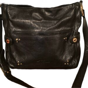 Stone Mountain Studded Black and Gold Leather Shoulder Bag with Timeless Design